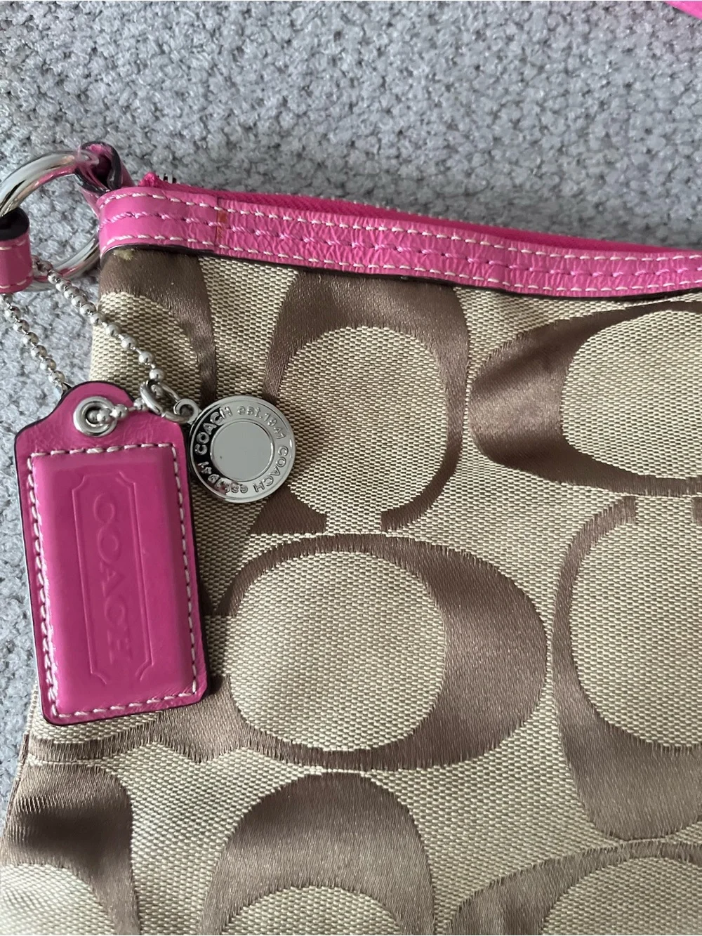 Coach Signature Canvas Crossbody with Hot Pink Trim